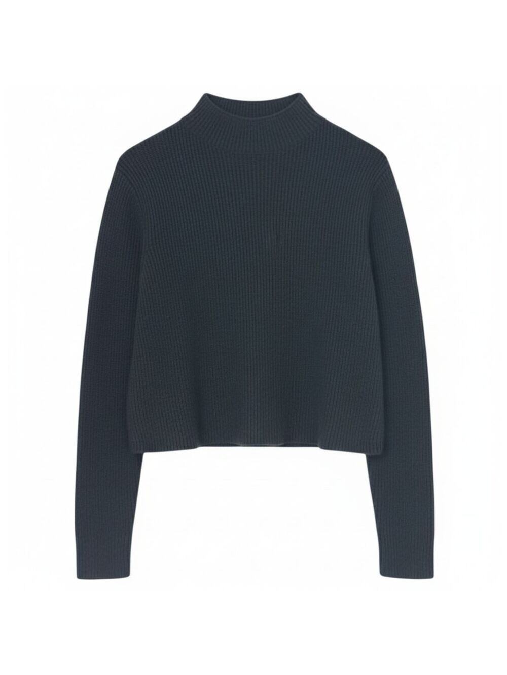 Dress Forum Dark Teal Ribbed Mock Neck Cropped Sweater Size Small